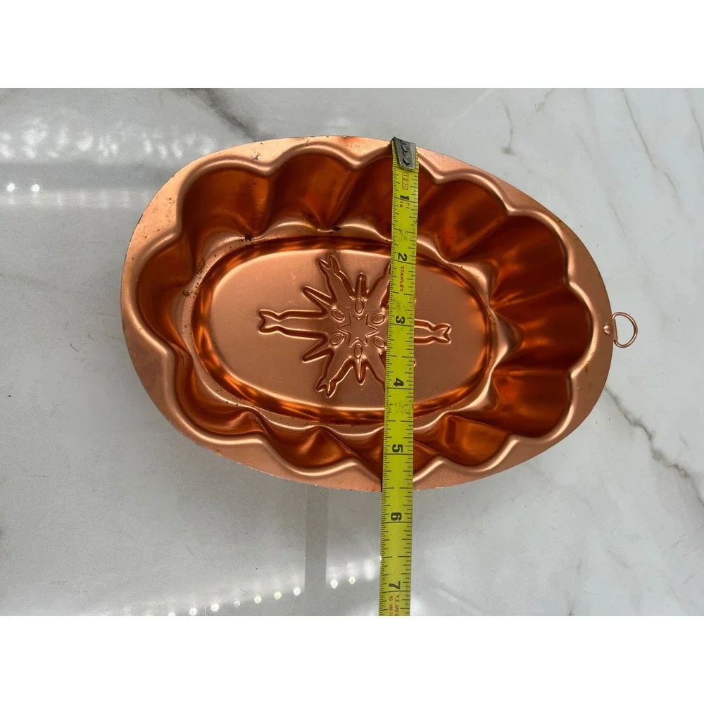 Vintage Copper Snowflake Starburst Oval Jello Cake Mold 3 Cup Wall Decor Hanging